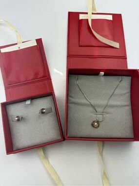 Red Envelope pearl & sterling silver necklace & earrings